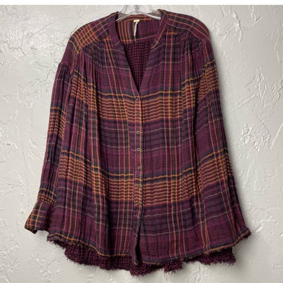 Free People Come On Over Bottom Down Plaid Top Size XS - Picture 2 of 9